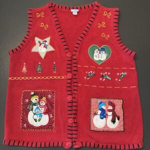 Holiday Edition Christmas Sweater Vest size M Red embellished Grandmas Teacher